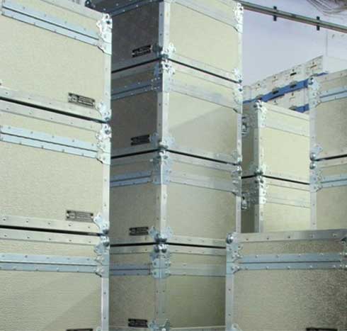 storage of stage equipment in boxes